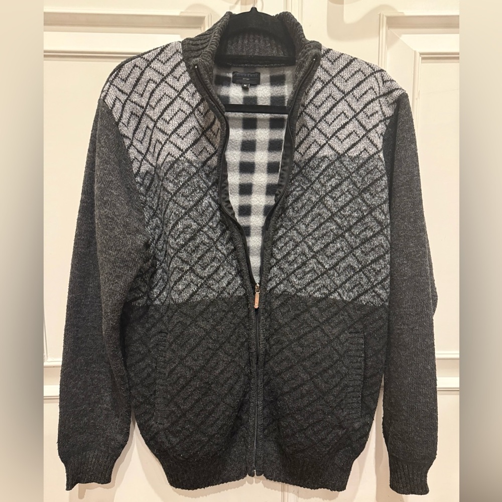 Gioberti Knit Full Zip Block Design Sweater w/pockets & soft Flannel lined MED